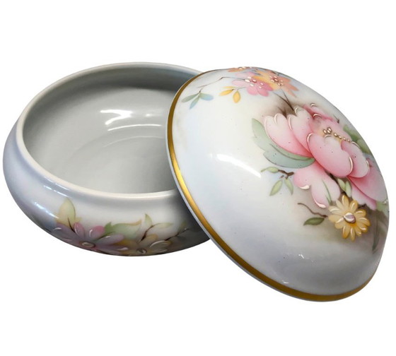 Image 1 of Bomboniera vintage in porcellana di Limoges, Francia - Decorazione floreale dipinta a mano - Condizioni perfette