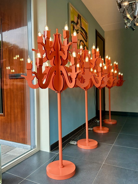 Vintage Dutch Amsterdam Baroque Floor lights 146 Cm 4 Pieces – Brand van Egmond, polished steel, Glass (photo 11 of 15)