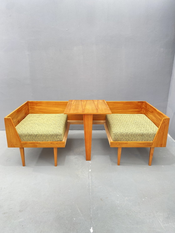 Image 1 of Divano in legno di metà secolo con tavolino laterale – Design modulare, anni '70