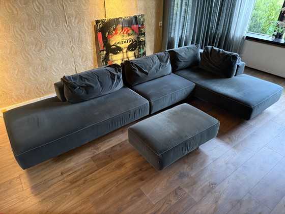 Image 1 of Gelderland elementen bank - antraciet grijs velvet, lig-element & losse poef