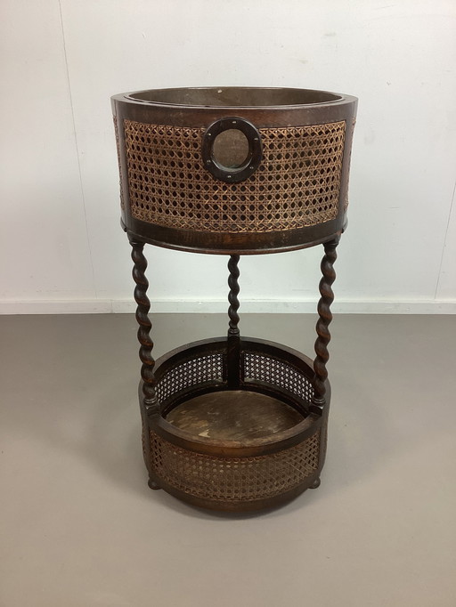 Hoge Antieke Plantentafel 2 Etages Wicker Rotan