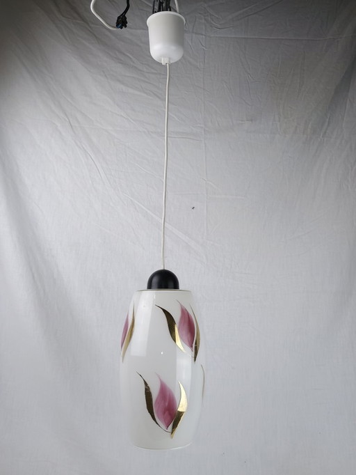 Mid Century Pendant Light White Brillant Flower Shade 1950s French Vintage ARLUS