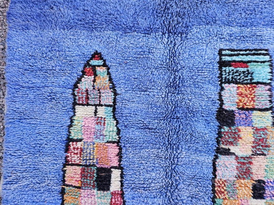 Image 1 of Alfombra marroquí azul bígaro de 3x2 m - Alfombra geométrica pixelada vibrante