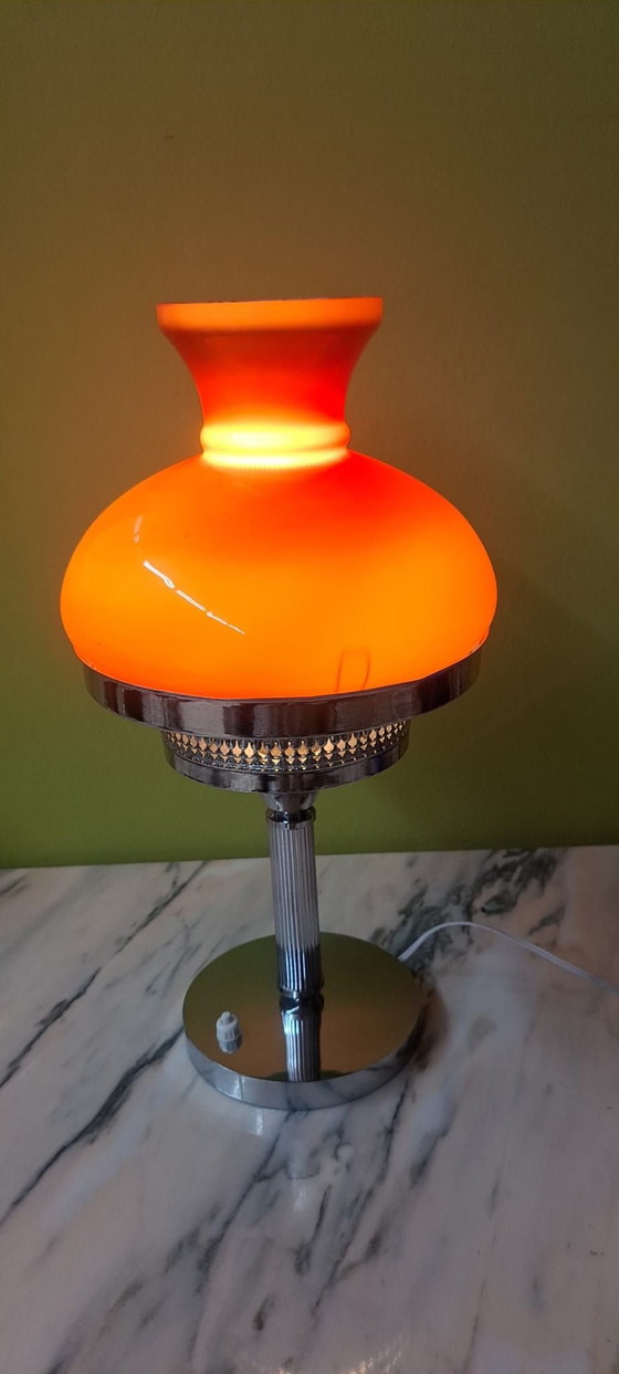 Lampada da tavolo vintage con opalina, Lampade da tavolo, Vetro, Metallo, Rosso (foto 4 di 7)