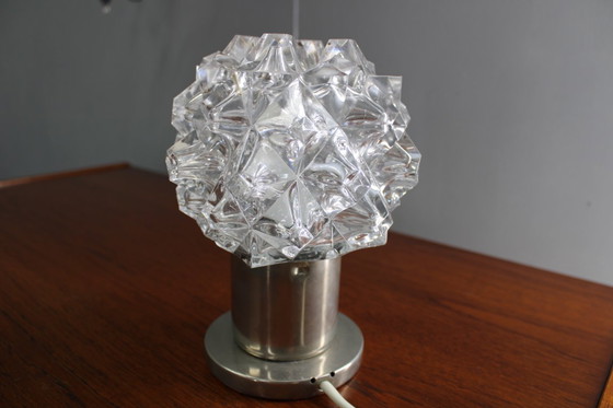 Image 1 of Mid Century Czech Crystal Glass Table Lamp, 1970s Chrome Base