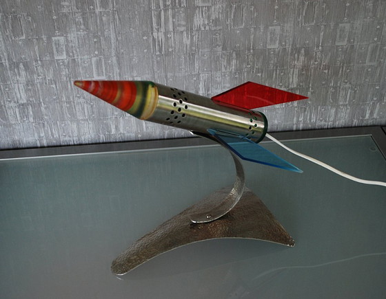 Image 1 of Rocket lamp, Red Yellow Blue made of stainless steel 1970s Space age, handmade