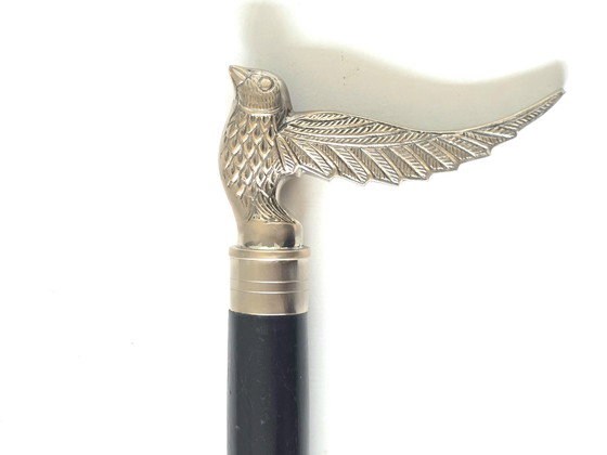 Elegant Silver-Plated 'Dove in Flight' Walking Cane – Solid Wood Shaft – Decorative Objects, Brass (photo 7 of 14)