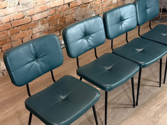 Satelliet Gerlin - Petrol Acolchado - Set de 4 | Piel Sintética, Sillas de comedor, Metal, Skai, Negro (foto 13 de 13)
