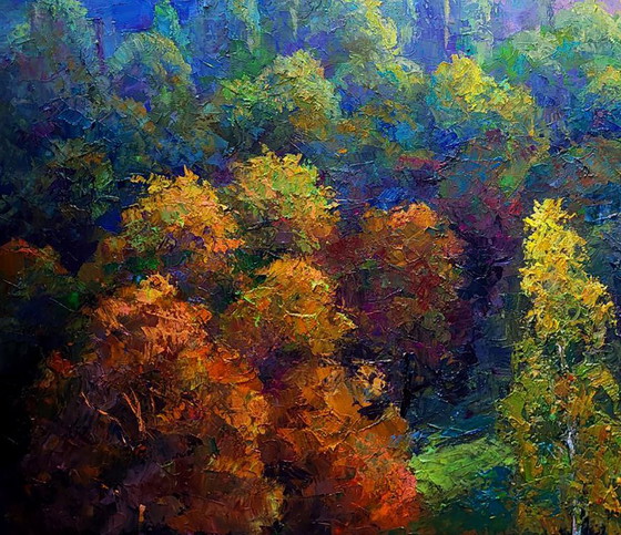 Dipinto a olio originale Paesaggio urbano Parco naturale Mattina in città – Dipinti e disegni, Canvas (photo 6 of 7)