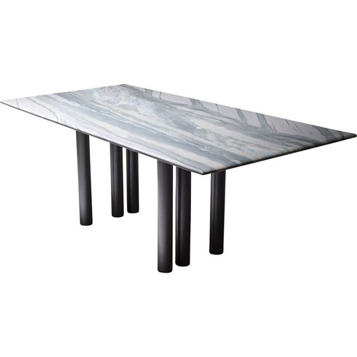 Mesa de comedor vintage de mármol gris y morado de Pia Manu Bélgica, 1990