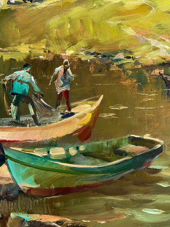 Image 1 of Fishermen on Boats near the Village