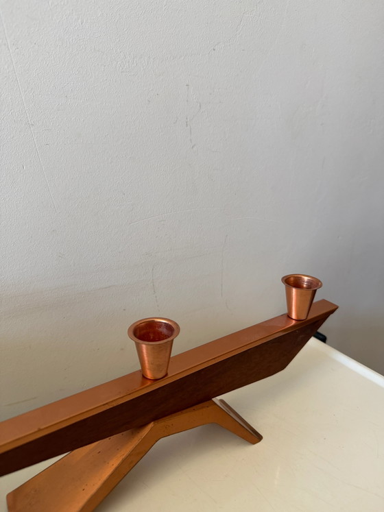 Portacandele Mid-Century in legno di teak – Copper, Scandinavian (photo 4 of 7)