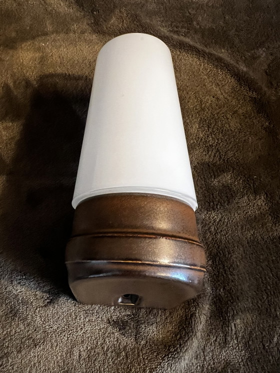 Lampada da parete vintage Ifö modello 6080 in porcellana – Marrone/Vetro opale – Con scatola e dima (photo 12 of 12)