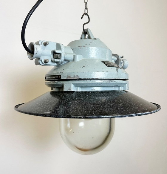 Image 1 of Grey Cast Aluminium Explosion Proof Lamp with Enameled Shade, 1970s