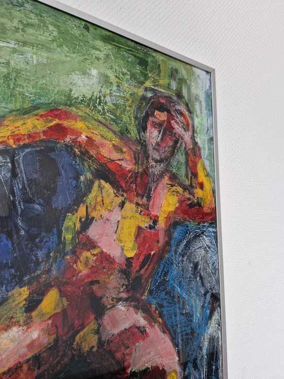 Image 1 of Peinture impressionniste encadrée - R. Vd Linden - 72 x 52 cm