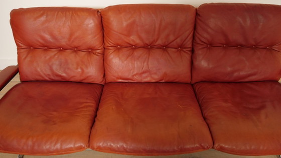 Image 1 of Vintage zithoek | 3-zits | fauteuil + hocker | King sofa | Leer