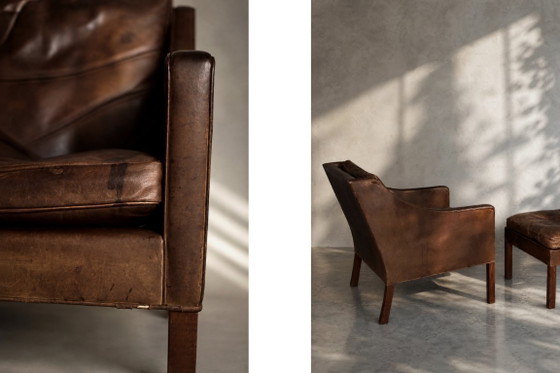 Vintage Mid-Century Deense moderne lounge lederen stoel & poef model 2207 door Børge Mogensen voor (photo 23 of 51)