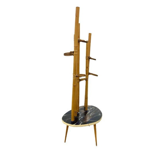 Image 1 of Mid-Century Modern Plant Stand – Europe, 1960s-1970s, Bamboo & Artistic Resin Tabletop