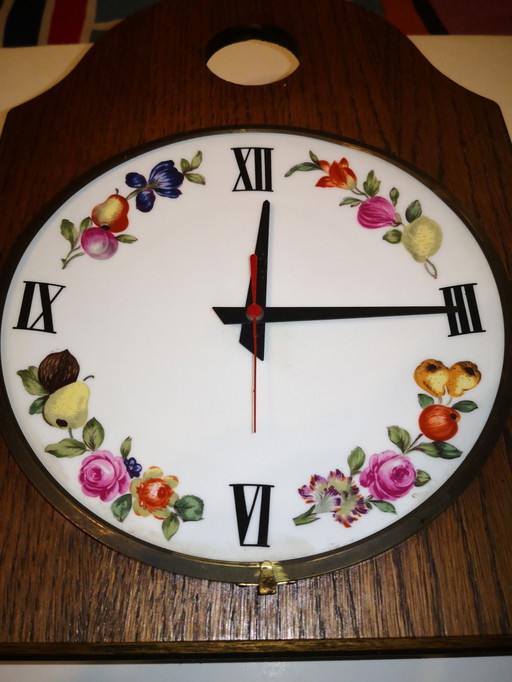 Antique Vintage Retro Wood and Porcelain Clock from Paris / 1970's