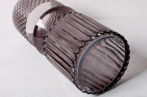 Image 1 of Smoky Purple Glass Vase: Mid-Century Modern Italian Pressed Glass