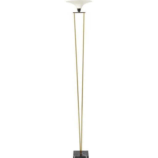 Vintage Italiaanse staande lamp Stilnovo in messing en opaline, 1960
