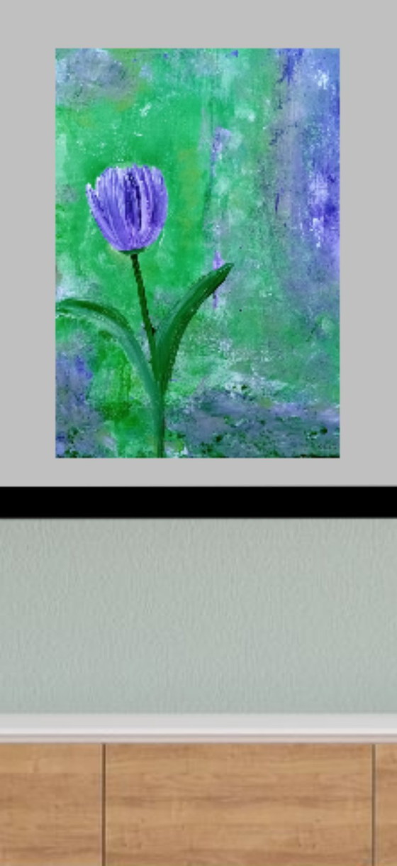 Image 1 of Schilderij paarse tulp