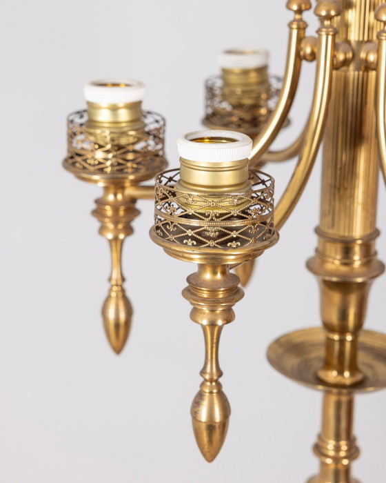 Image 1 of Vintage 50s Floor Lamp in Brass and Green Glass Italian Design