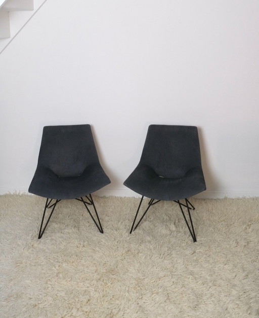 Pair of 1950s velvet armchairs