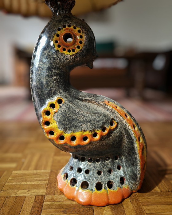 Image 1 of Vlammende aardewerklamp - Zoomorfe sculptuur - Accolay Pottery