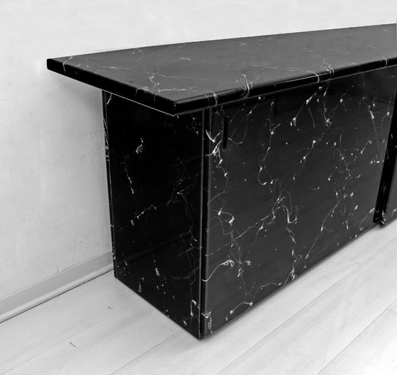Image 1 of Marquina Schwarzer Marmorlack Italienisches Postmodernes Sideboard, 1980er Jahre