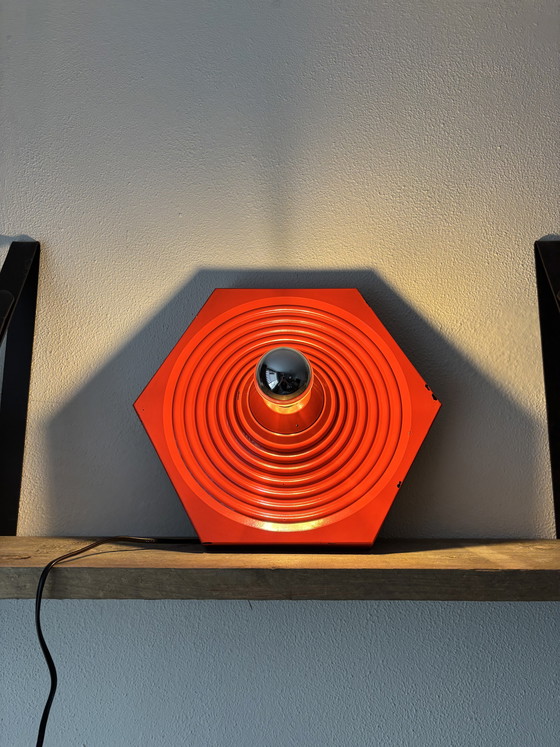 Image 1 of Lampada da parete vintage rossa GDR dal design spaziale VEB Leuchtenbau