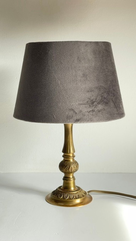 Lampada da Tavolo VINTAGE in Ottone Massiccio e Velluto – Lampade da tavolo (photo 2 of 16)