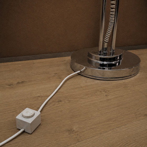 Image 1 of Vintage Itliaanse design Space Age vloerlamp Chroom en Glas (jaren 70 / 70s) unieke lamp 