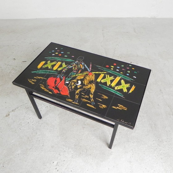 Image 1 of Tavolo vintage in piastrelle con immagine di corrida, anni '50