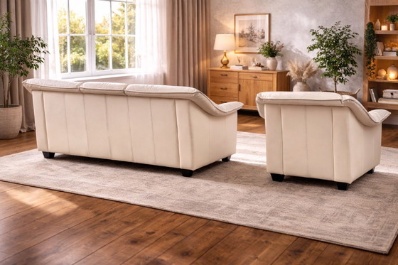 Image 1 of Ensemble de canapés vintage en cuir 2 pièces — 2 places + 3 places — Seconde moitié du XXe siècle