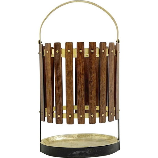 Portaombrelli vintage in legno e ottone, Italia 1950