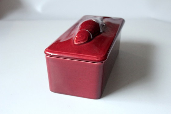 Image 1 of Vis pot Haring pot Matjestopf Keramiek bordeaux-rood - Vintage