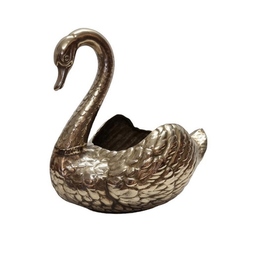 Pot à plantes vintage en forme de cygne en laiton