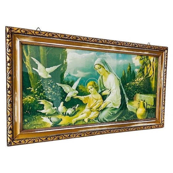 Image 1 of Quadro religioso vintage con cornice Madonna delle Colombe Natale anni '60