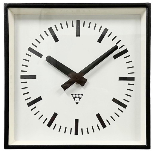 Black Industrial Square Wall Clock from Pragotron, 1970s