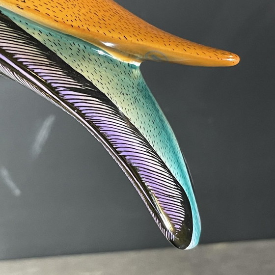 Crested Bird Polychrome Porcelain & Ormolu Sculpture, 1970s – Bronze, Wood, Hollywood Regency (photo 6 of 19)