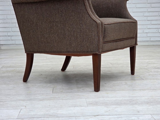 Image 1 of 1960s, Danish armchair, furniture wool, ash wood legs.