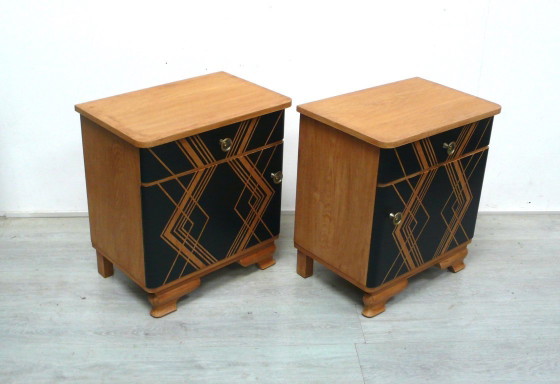 Set di 2 comodini Art Déco, tavolini laterali per divano, in rovere massello e nero, anni '30/'40 – Wood (photo 5 of 7)