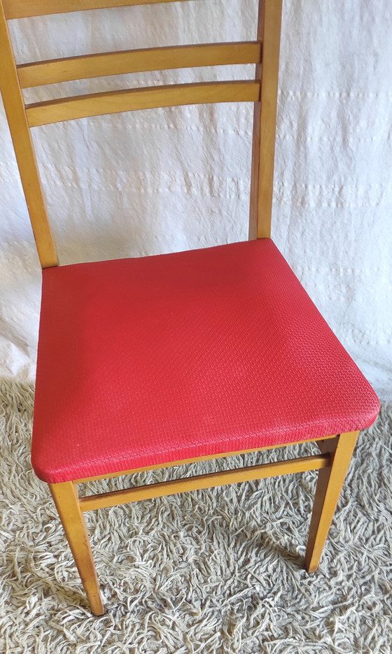 Image 1 of Modernistische stoel van massief hout en moleskin - jaren 1950