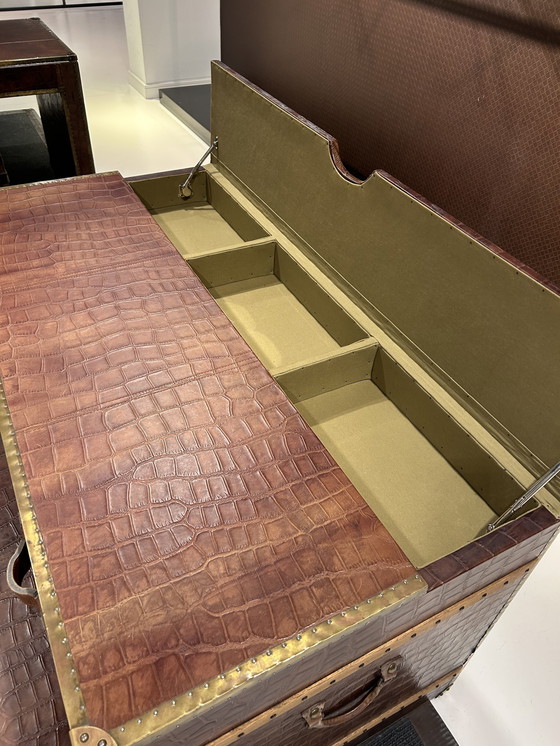 Image 1 of Exclusive Leather Trunk Tables – Genuine Leather with Crocodile Print – Boutique Luxury Set