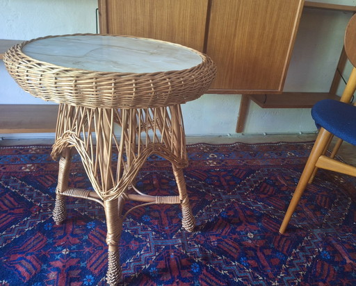 Circular Bamboo and Faux Marble Wine or Coffee Table, 1960s