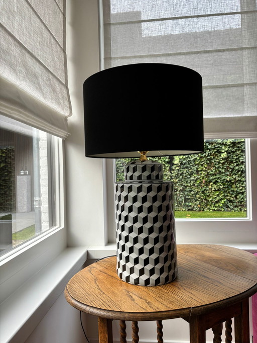 Vintage Table Lamp Black/ White Geometric