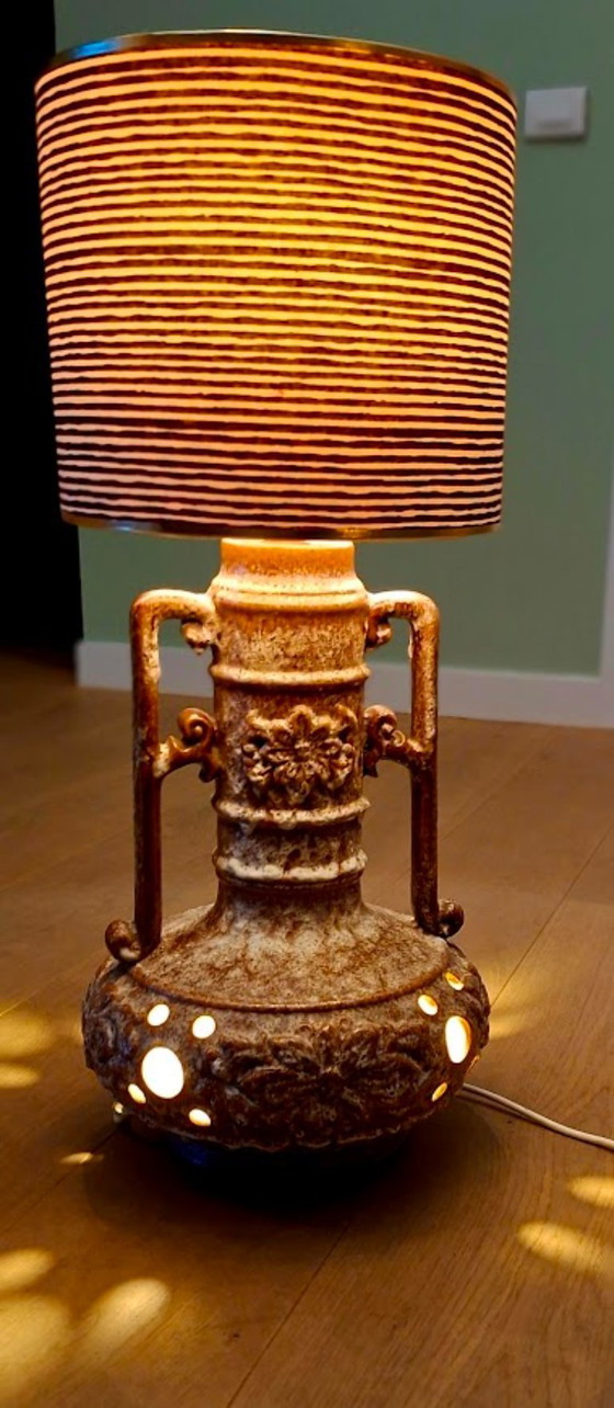 Image 1 of Vintage ceramic floor lamp / large table lamp in fat lava style - 1960s/70s - sculptural base with light openings