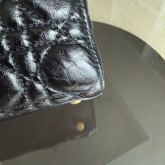 Image 1 of DIOR LADY SMALL - CANNAGE GEGLAZUURD KALFSLEER ZWART MET GOUDEN BESLAG
