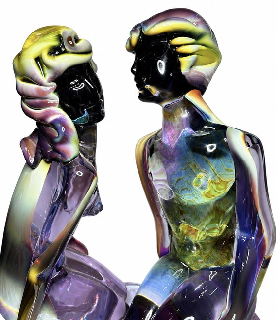 Image 1 of Rare sculpture en verre de Murano Loredano Rosin – Calcedonia « Amoureux » – Signée